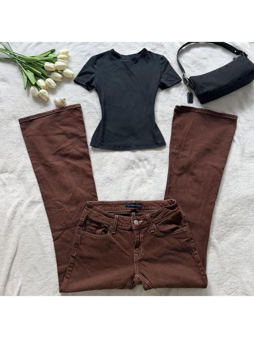 Aeropostale brown low rise flare jeans